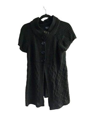 FADED GLORY- WOMENS BLACK SHORT SLEEVE CROCHE SWEATER VEST BUTTON CLOSURE SIZE X